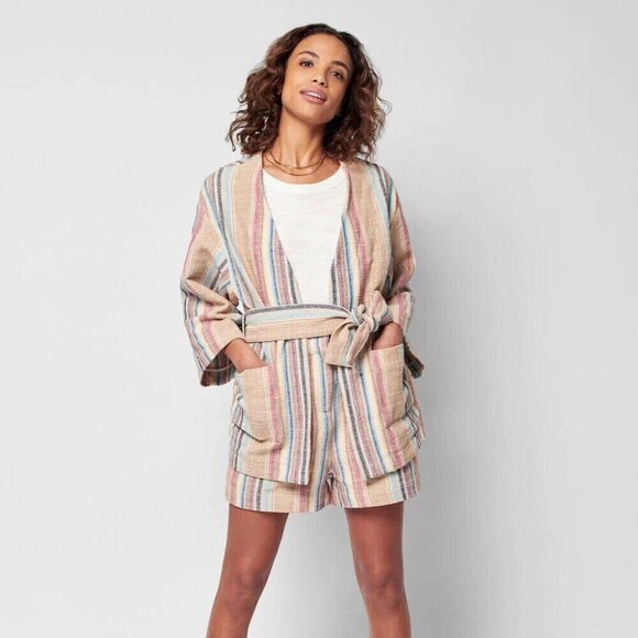 Faherty Mykonos Jacket Surfrider Striped Top Cover-up Cotton Oversized L 264974